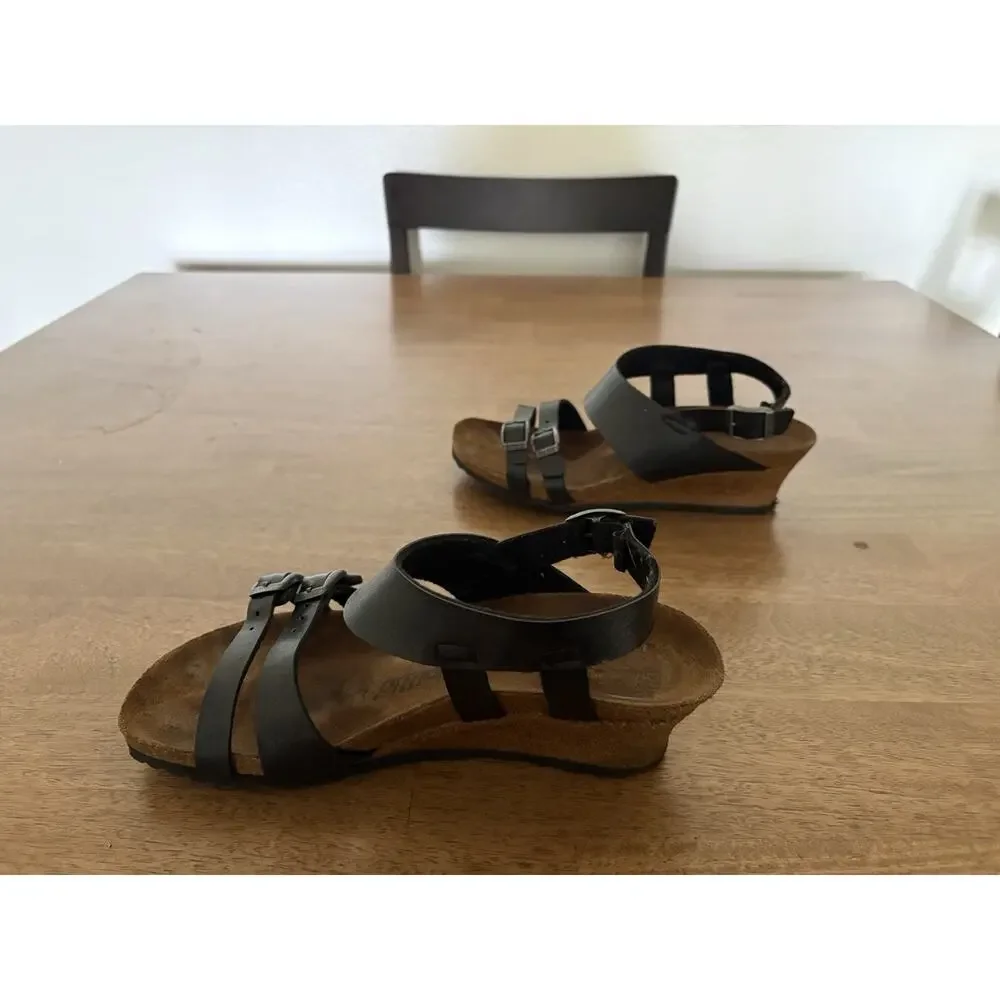 Birkenstock Black Leather Wedge Sandals‎